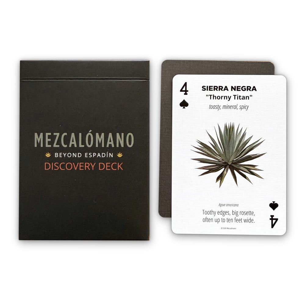 The Discovery Deck box beside the Sierra Negra card and a card back, cut out on a transparent background with a soft shadow.